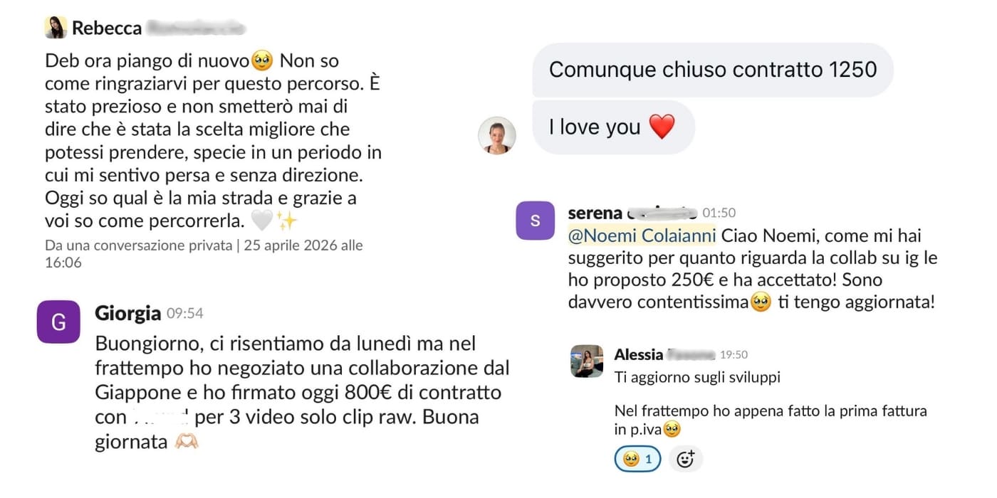 Messaggi reali dei clienti del Percorso di Affiancamento